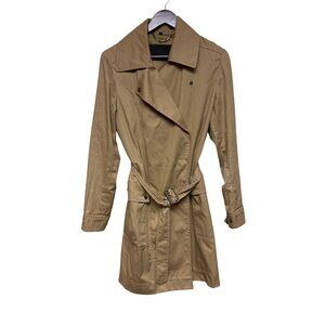 Belfast British Khaki Long Rain Trench 100% Cotton Women's Jacket Size Small